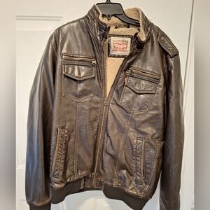 Leather jacket levi brown Sherpa lined xl